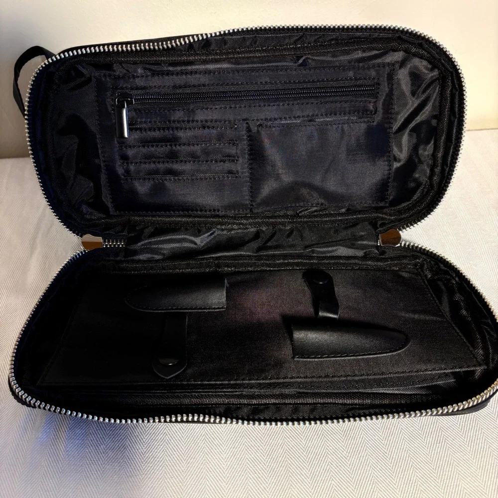 TONI&GUY Black Double Zip Hair Cady Toiletry Bag Cosmetic Travel Pouch Organizer